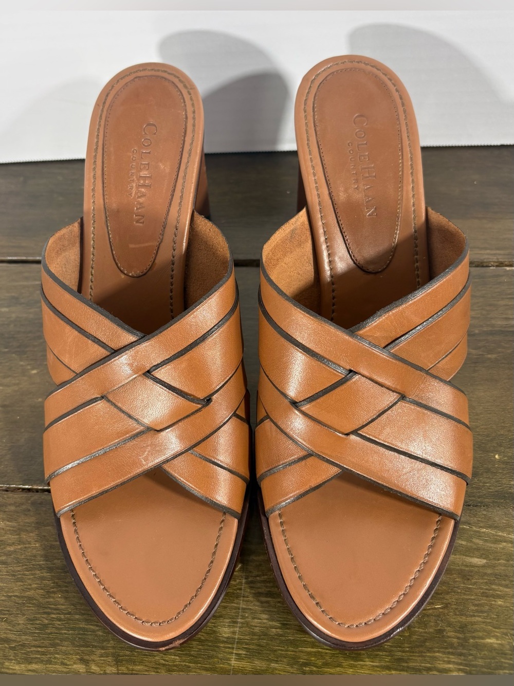 Cole Haan Country Tan Leather Heeled Sandals Size 10
